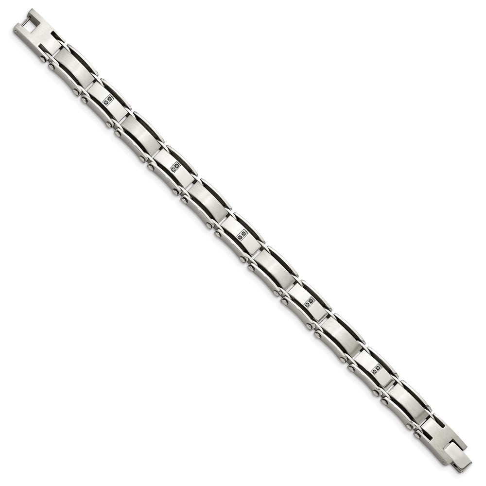 Stainless Steel Brushed and Polished 1/10ct tw. Diamond 8.25in Bracelet 8.25 inches
