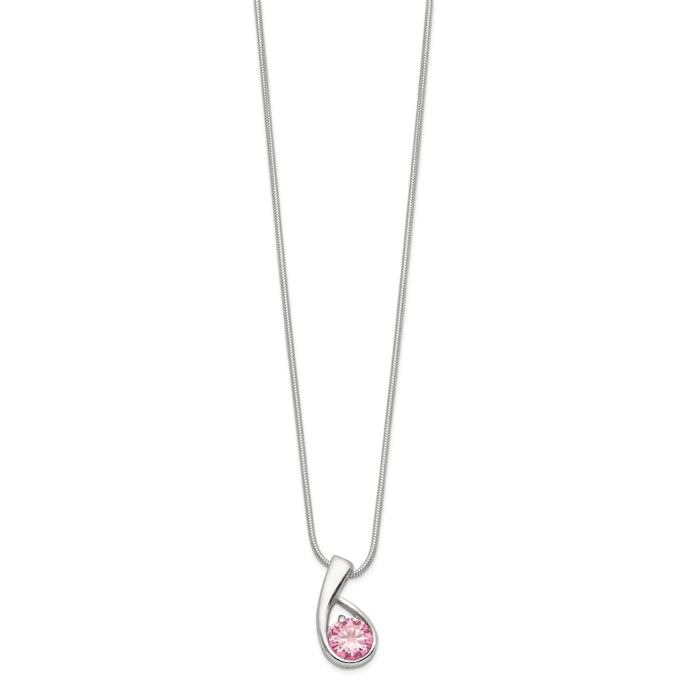 Sterling Silver Pink CZ Necklace 18 Inches