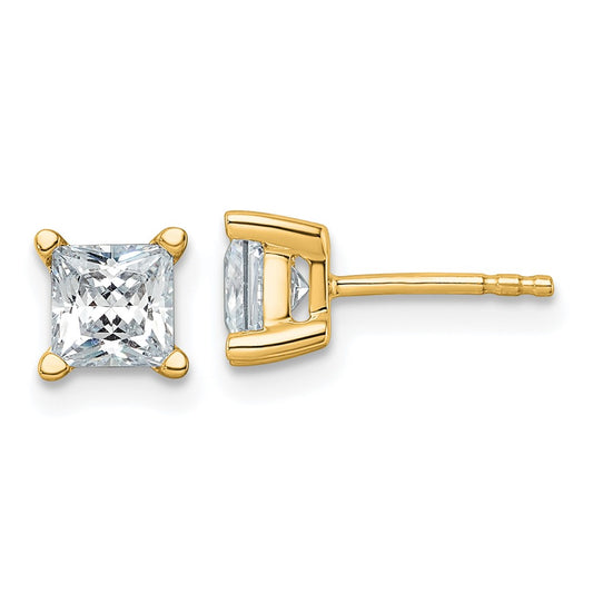 14k Yellow Gold 1 1/2 ctw Lab Grown Diamond VS+ F+ Princess 4 Prong Heavy Wt. Stud Earrings