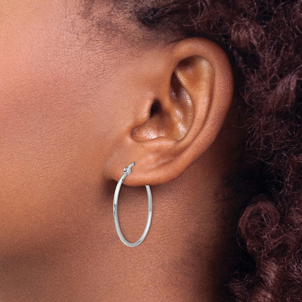 Sterling Silver Rhodium-plated Polished Hinged Hoop Earrings