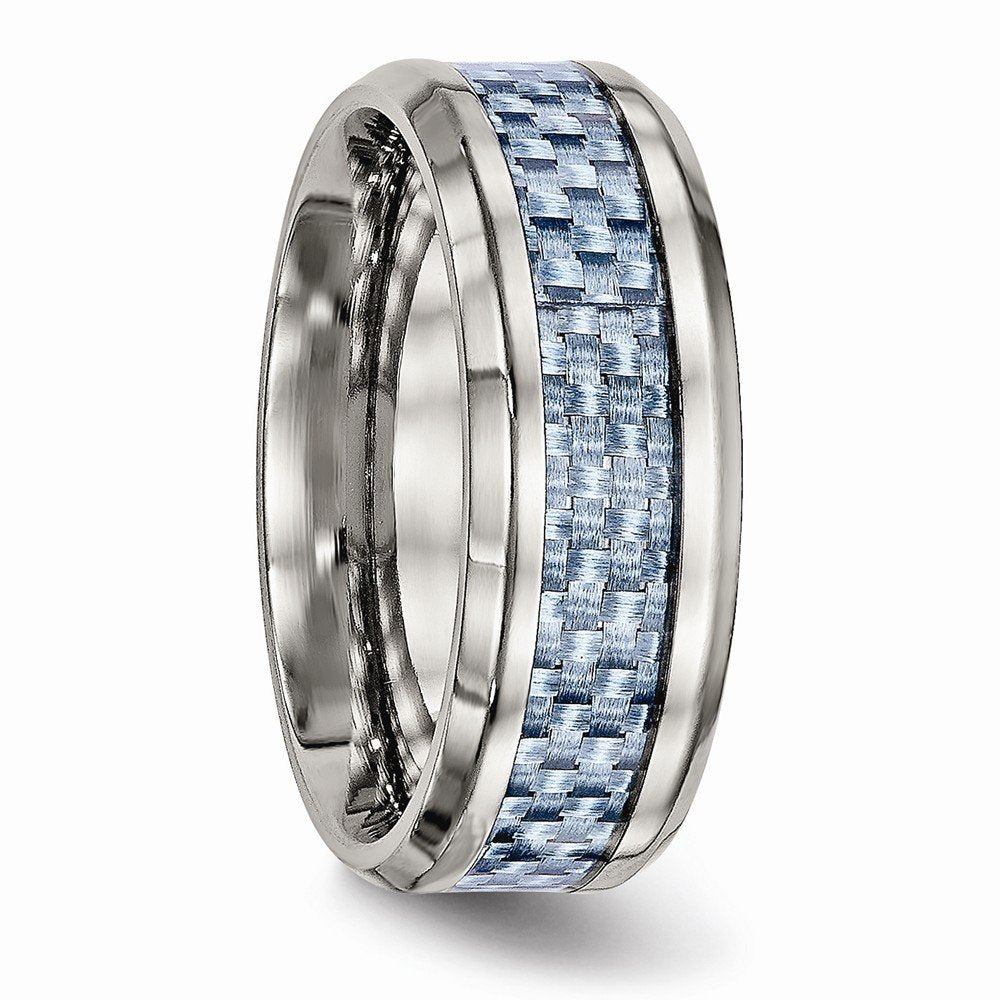Titanium Polished w/Light Blue Carbon Fiber Inlay 8mm Ring Size - 9