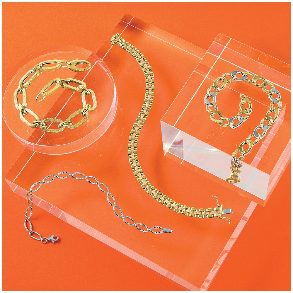 14K Polished and Textured Fancy Link Bracelet 7.5  inches