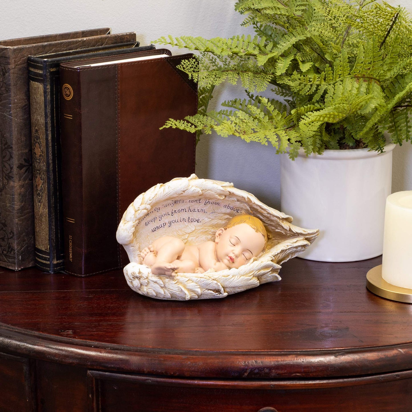 Joseph Studio Sleeping Baby Wrapped in Angel Wings Figurine