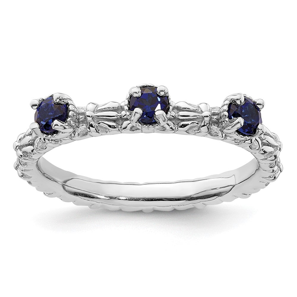 Sterling Silver Stackable Expressions Created Sapphire Three Stone Ring Size -9