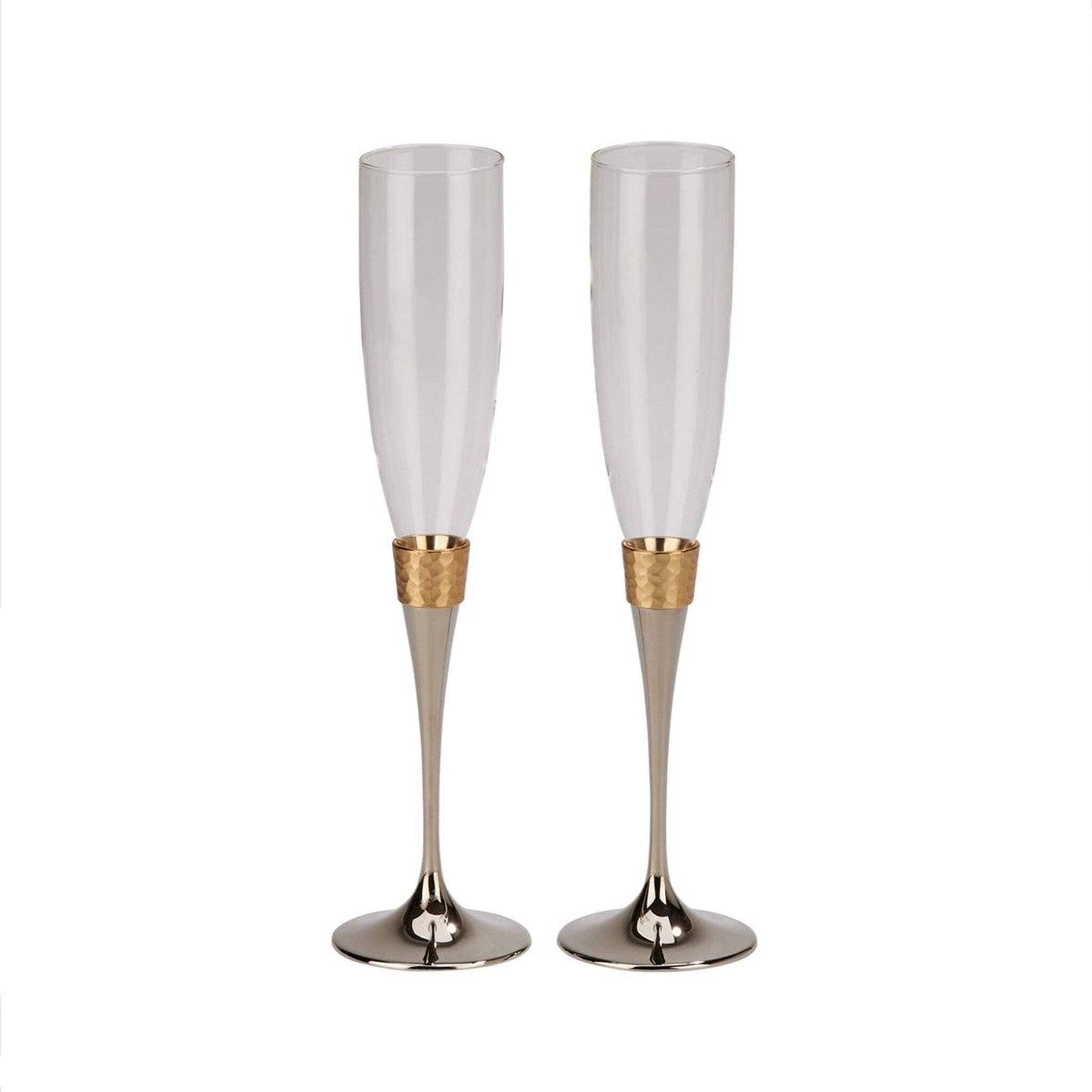 Creative Gifts International 021091 10.5 in. Hammered Banded Flutes, Pair - Gold