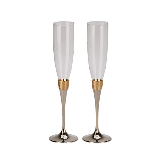 Creative Gifts International 021091 10.5 in. Hammered Banded Flutes, Pair - Gold