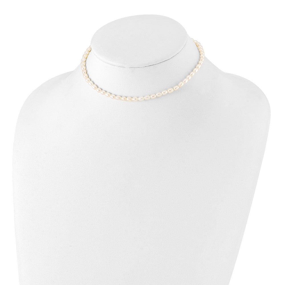 Sterling Silver Rhodium-plate 4-5mm White Rice Freshwater Cultured Pearl Children's 13 inch Necklace 13 Inches