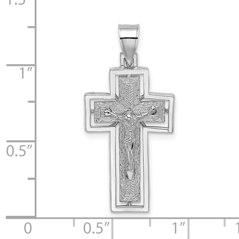10K White Gold Textured Crucifix w/ Frame Charm