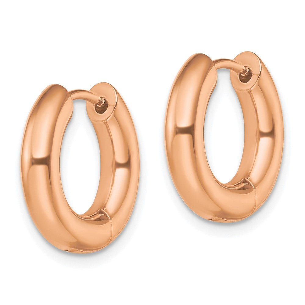 Stainless Steel Polished Rose IP-plated 4mm Hinged Hoop Earrings