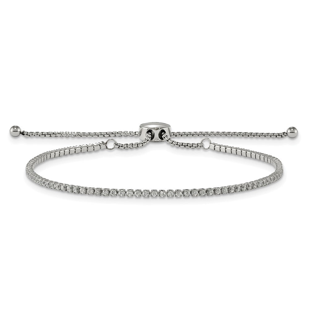 Stainless Steel Polished with CZ Adjustable Bracelet