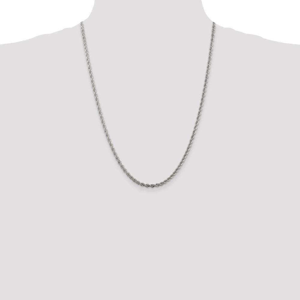 Sterling Silver 3mm Solid Rope Chain 24 Inches