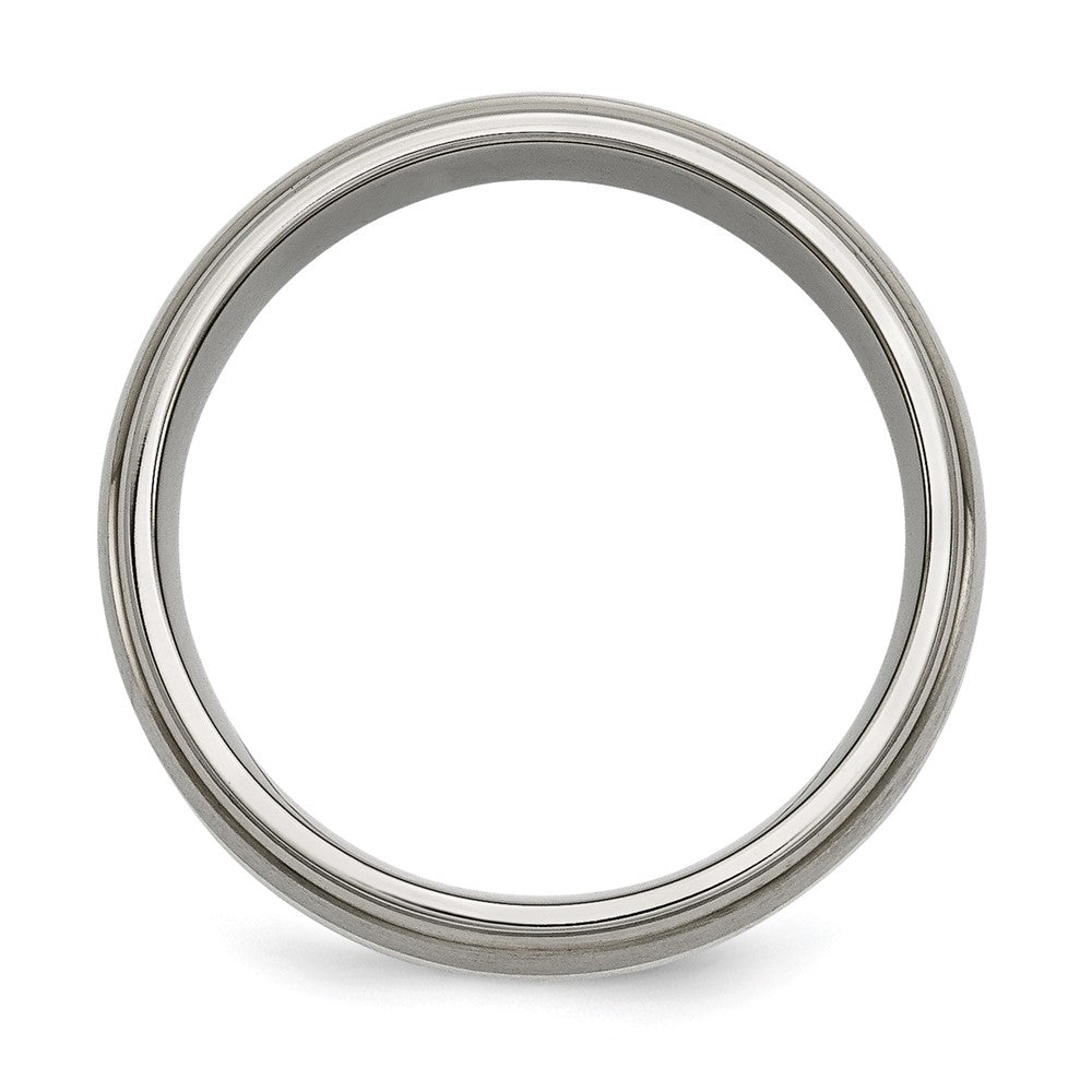 Titanium Brushed/Polished w/Sterling Silver Inlay 8mm Ridged Edge Band Size - 10.5