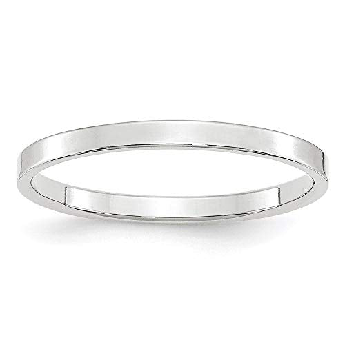 10k White Gold 2mm Lightweight Flat Wedding Band Size 5