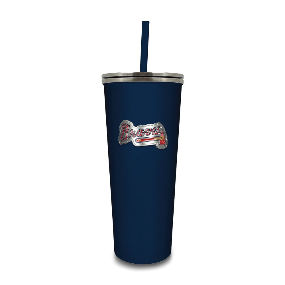 MLB Atlanta Braves Stainless Steel 24 ounce Skinny Tumbler with Emblem and Straw