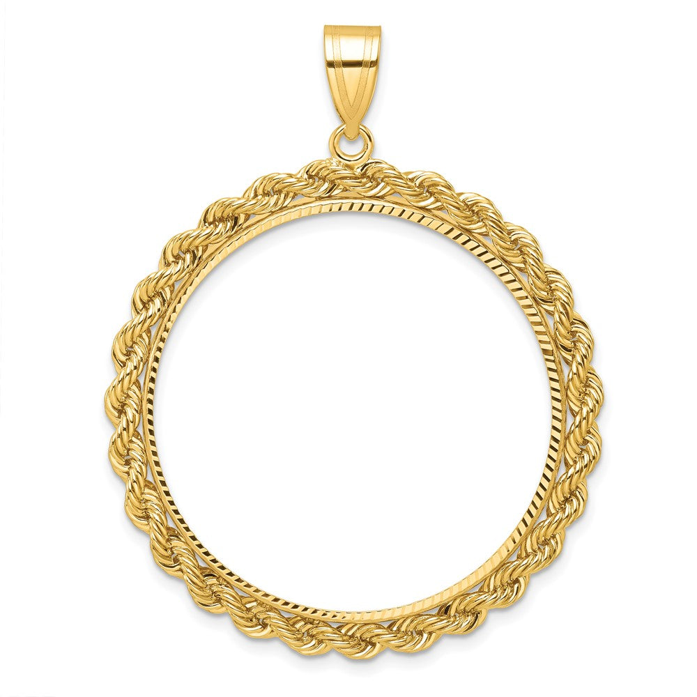 Wideband Distinguished Coin Jewelry 10k Polished and Diamond-cut with Rope Edge 32.7mm Prong Coin Bezel Pendant