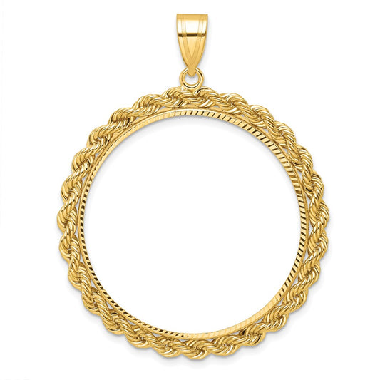 Wideband Distinguished Coin Jewelry 10k Polished and Diamond-cut with Rope Edge 32.7mm Prong Coin Bezel Pendant