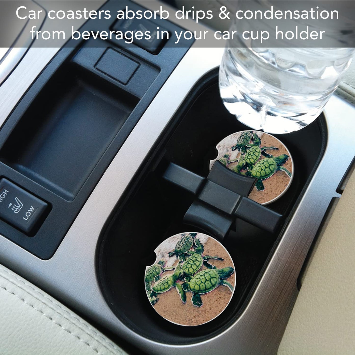 CounterArt "Winter Santa"  1 Pack Absorbent Stone Coaster for Vehicle Cup Holder 2.6” Diameter