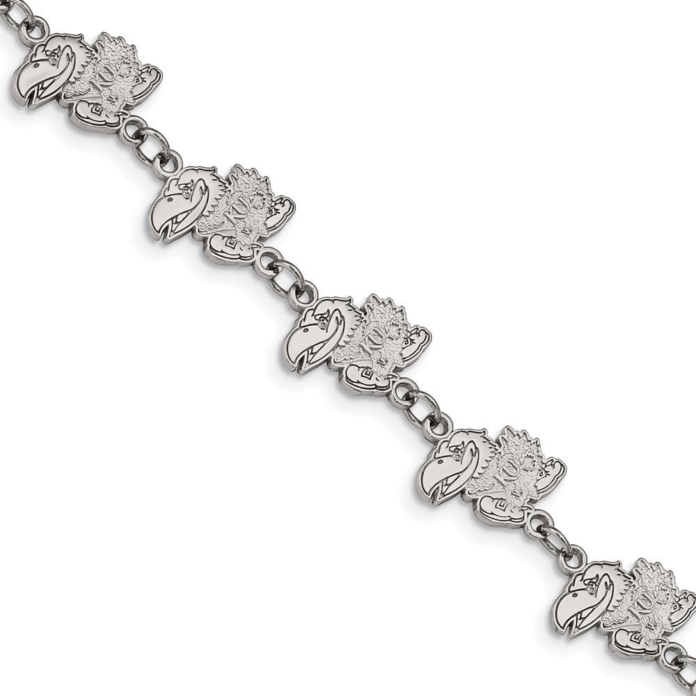 Stainless Steel LogoArt University of Kansas Jayhawk Link 7 inch Bracelet with 1.5 inch Extender QST515UKS