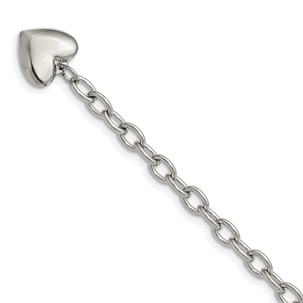 Stainless Steel Polished Open Link with Heart Dangle 8.5 inch Bracelet 8.5 inches