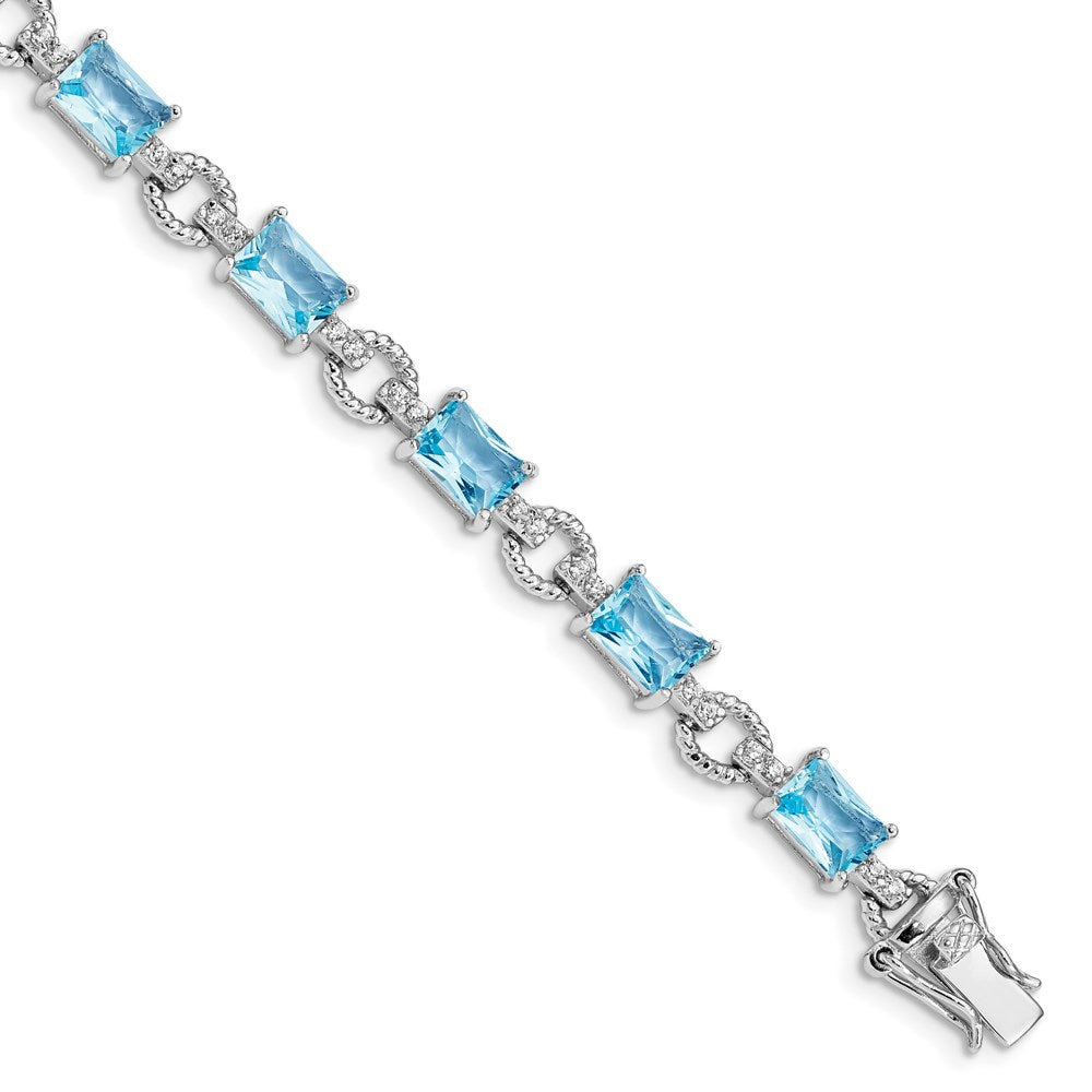Sterling Silver Rhodium-plated Blue and Clear CZ Bracelet 7.25 inches