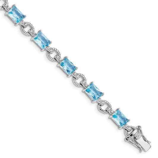 Sterling Silver Rhodium-plated Blue and Clear CZ Bracelet 7.25 inches
