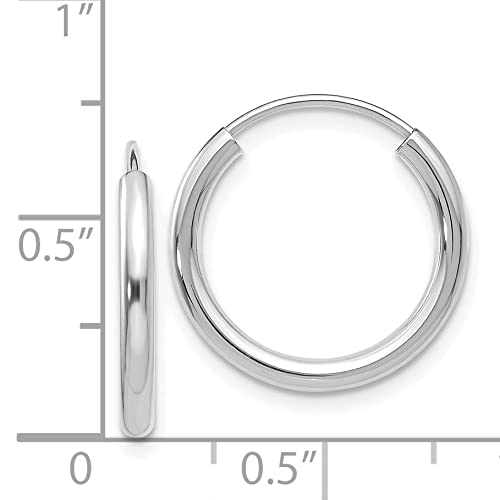 14k White Gold Polished Endless 2mm Hoop Earrings