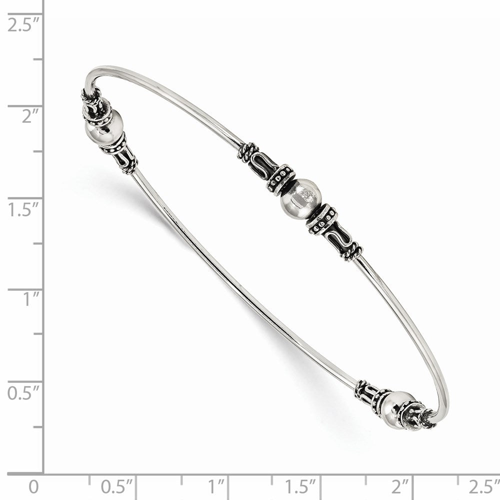 Sterling Silver Antiqued Beaded Slip On Bangle 8 inches