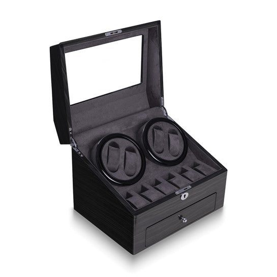 Bey Berk Daytona Polished Ash Wood Four Watch Winder and Six Watch Storage
