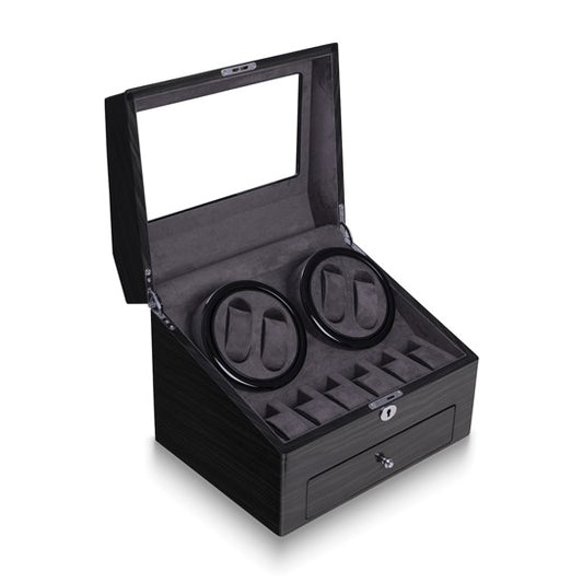 Bey Berk Daytona Polished Ash Wood Four Watch Winder and Six Watch Storage