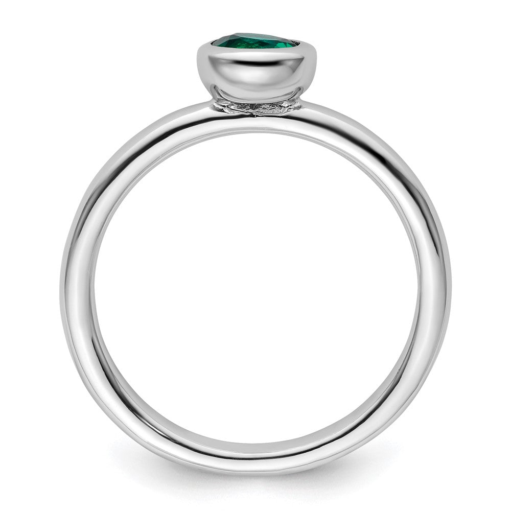 Sterling Silver Stackable Expressions Low 5mm Round Cr. Emerald Ring Size -6