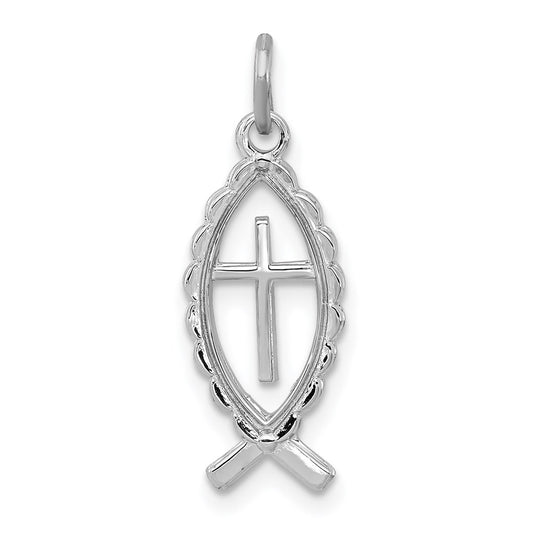 Sterling Silver Rhodium-plated Ichthus Fish Charm