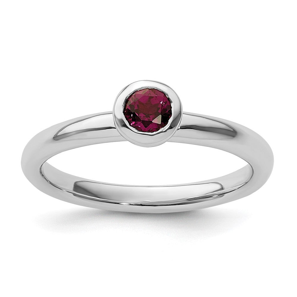 SS Stackable Expressions Low 4mm Round Rhodolite Garnet Ring Size -7