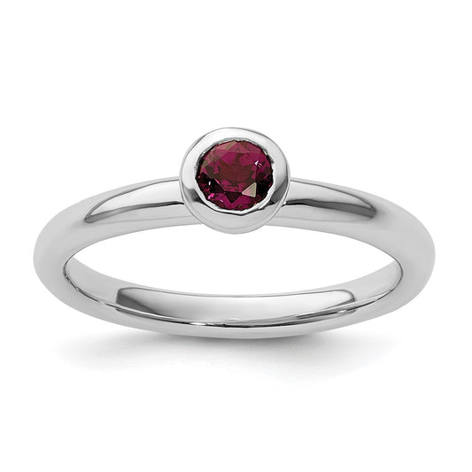 SS Stackable Expressions Low 4mm Round Rhodolite Garnet Ring Size -7