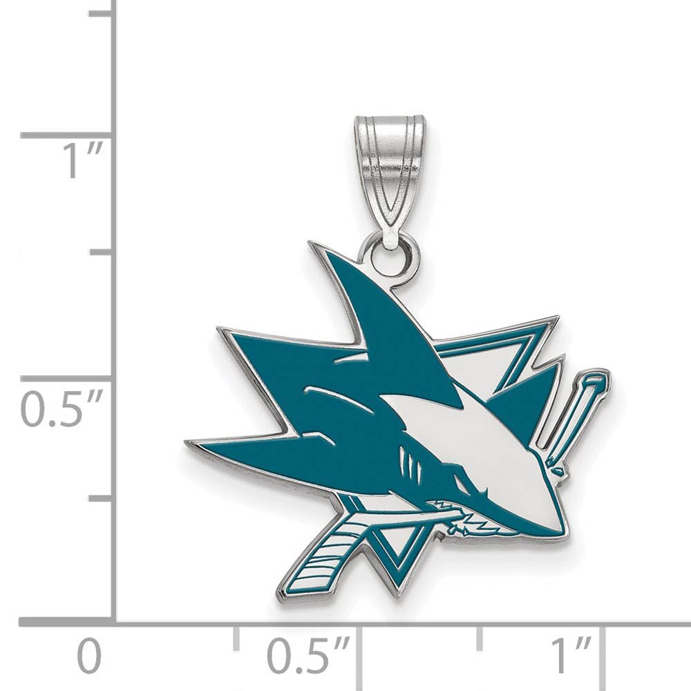 LogoArt NHL San Jose Sharks Sterling Silver Large Enamel Pendant