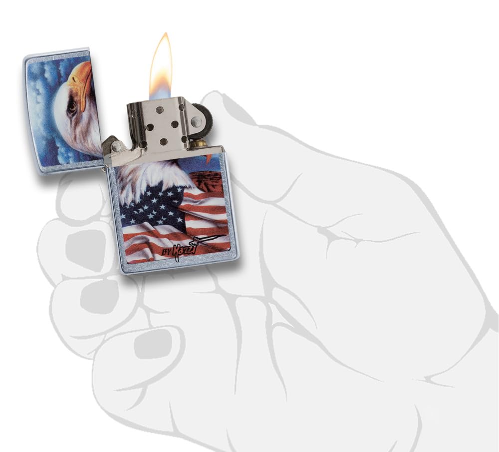Zippo Mazzi Bald Eagle with Flag Street Chrome Pocket Lighter