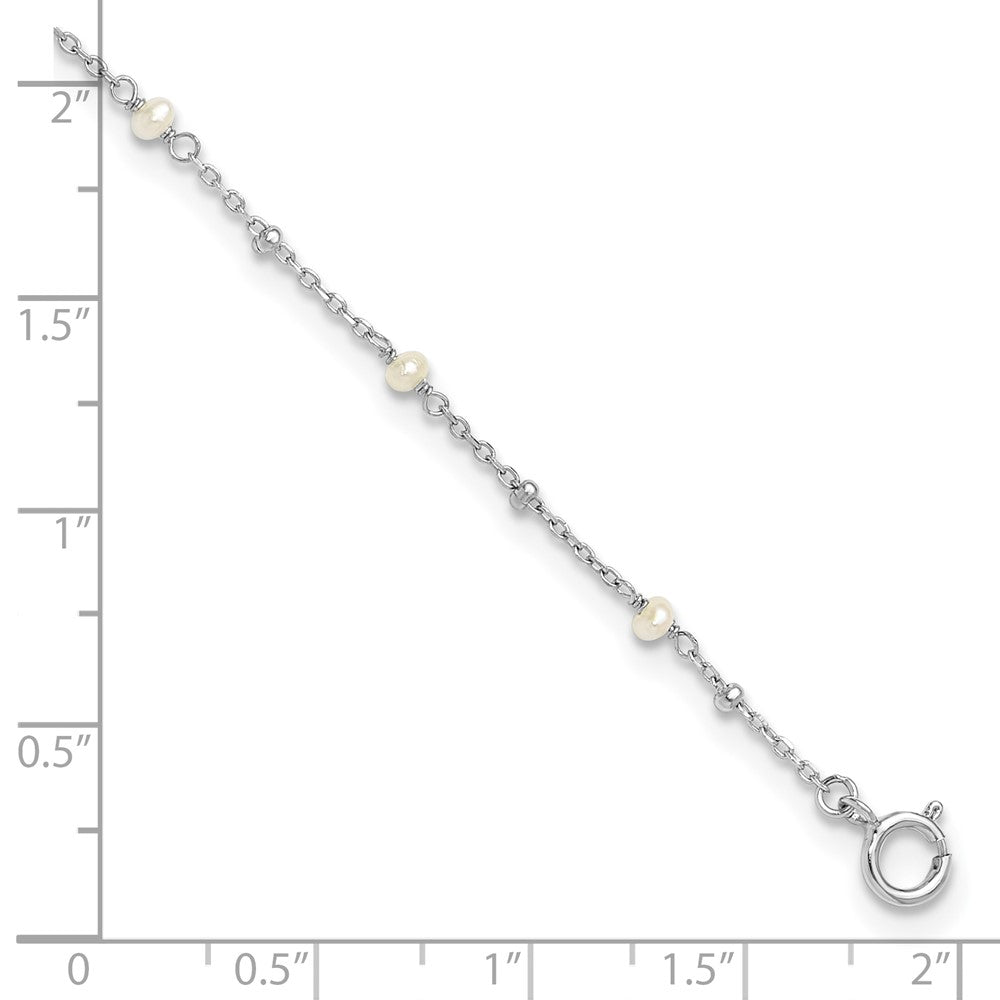 Sterling Silver Rhodium-plated 3mm FWC Pearl 9in Plus 1in ext Anklet
