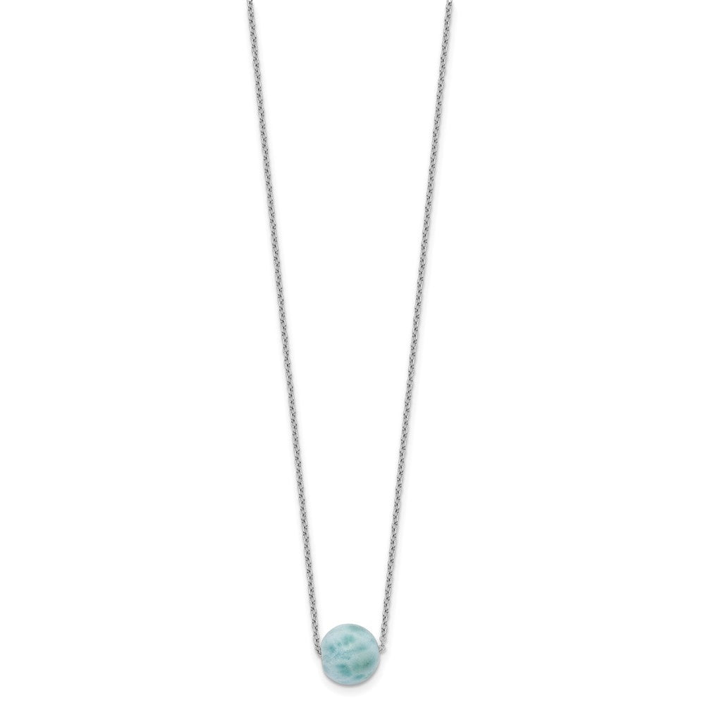 Sterling Silver Rhodium-plated Larimar Bead w/ 2in ext. Necklace 16 Inches
