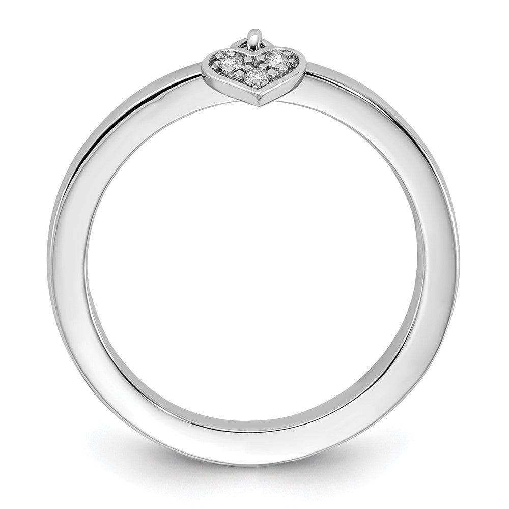 Sterling Silver Rhodium Plated Diamond Heart Dangle Stackable Ring