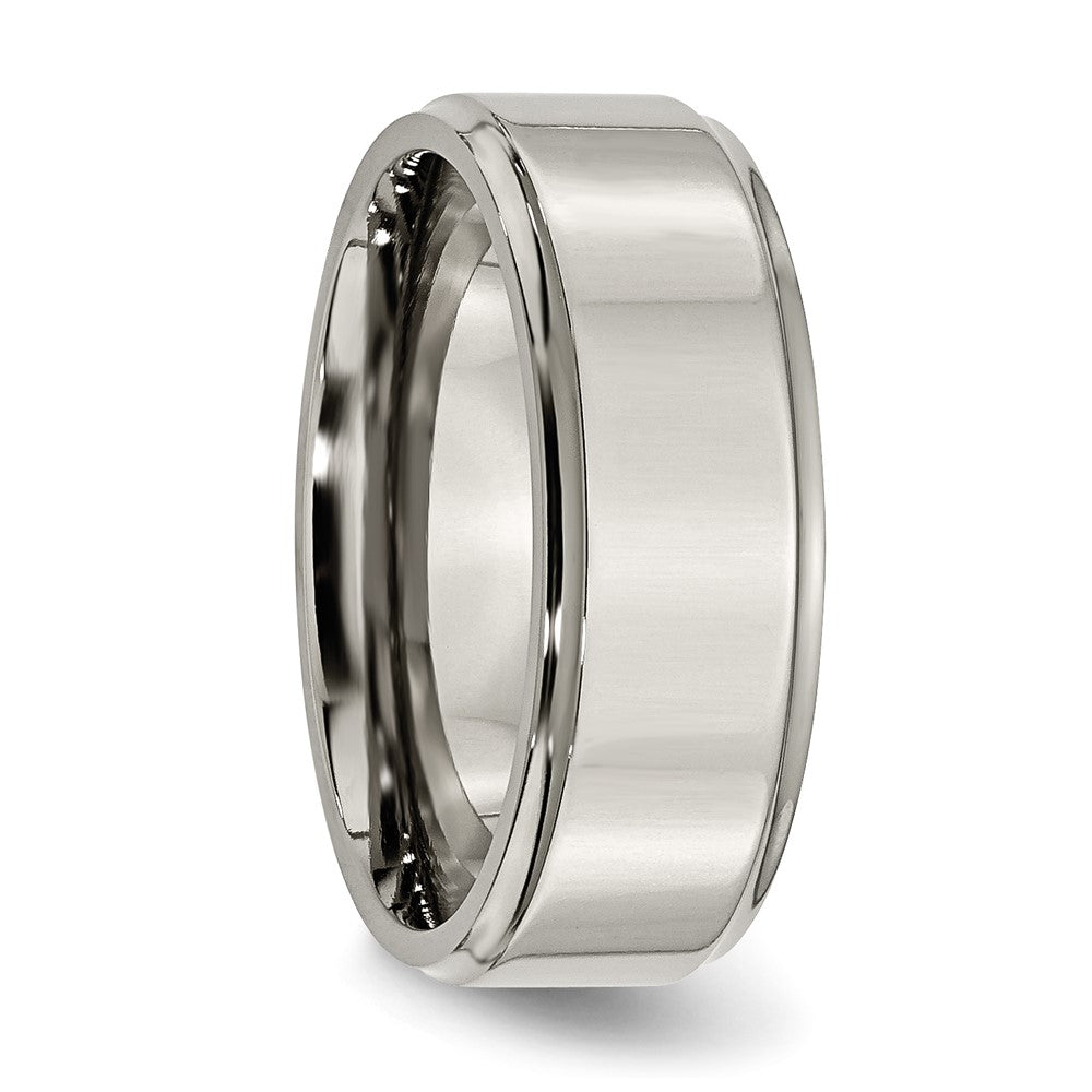 Titanium Polished 8mm Ridged Edge Band Size - 11