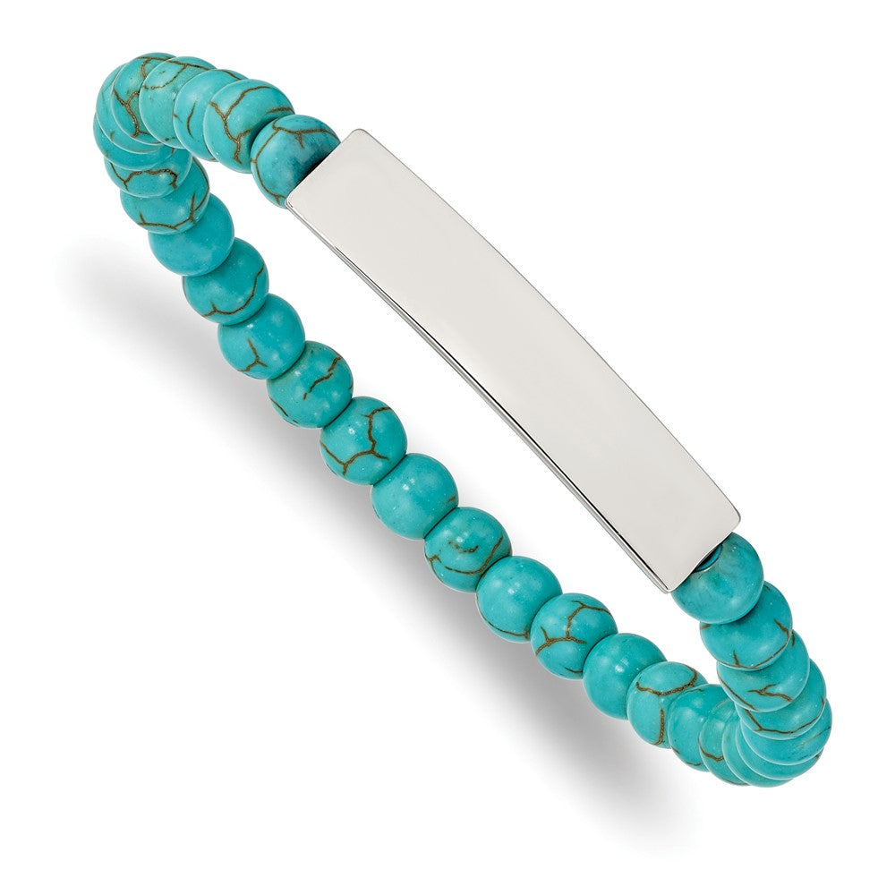 Stainless Steel Polished Reconstructed Turquoise Stretch ID Bracelet 6.5 inches