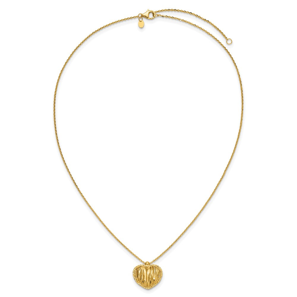 14K Polished / Dia-cut Puffed Heart w/2in ext. Necklace