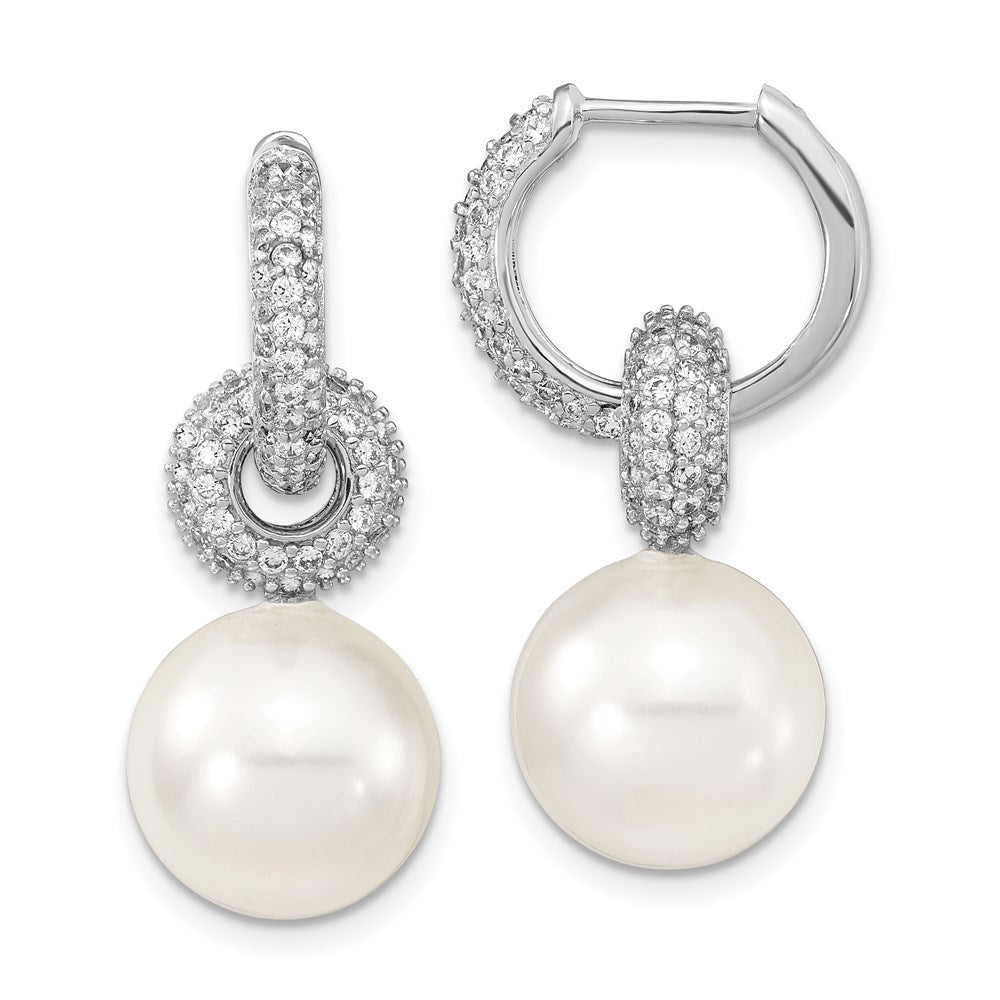 Sterling Shimmer Sterling Silver Rhodium-plated 32 Stone 2mm CZ In and Out Round Hinged Hoop Earrings