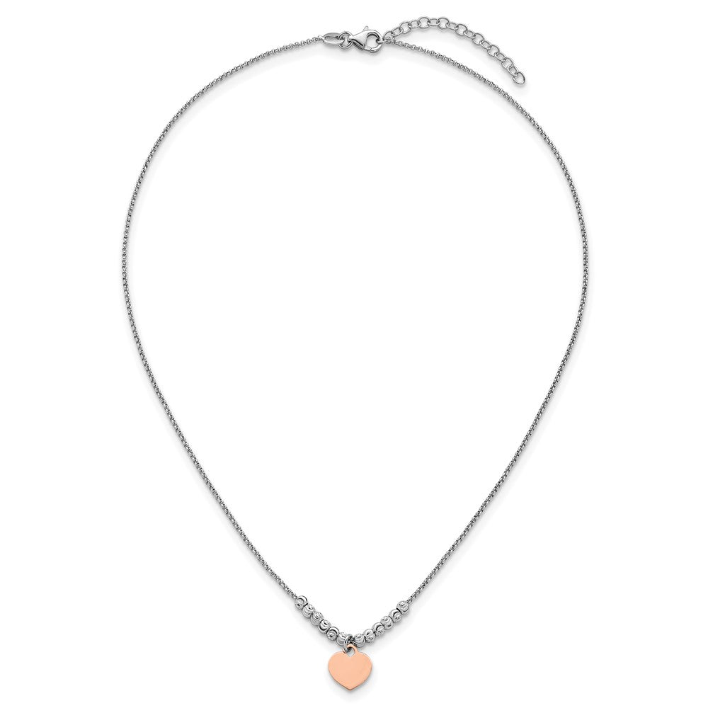 Sterling Silver Rhodium-plated Rose Gold-plated Heart 16in 1in ext Necklace 16 Inches