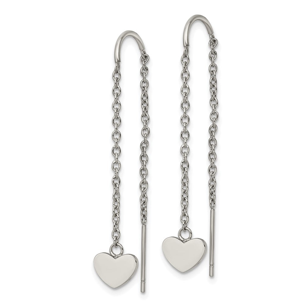 Stainless Steel Polished Threader Heart Dangle Earrings