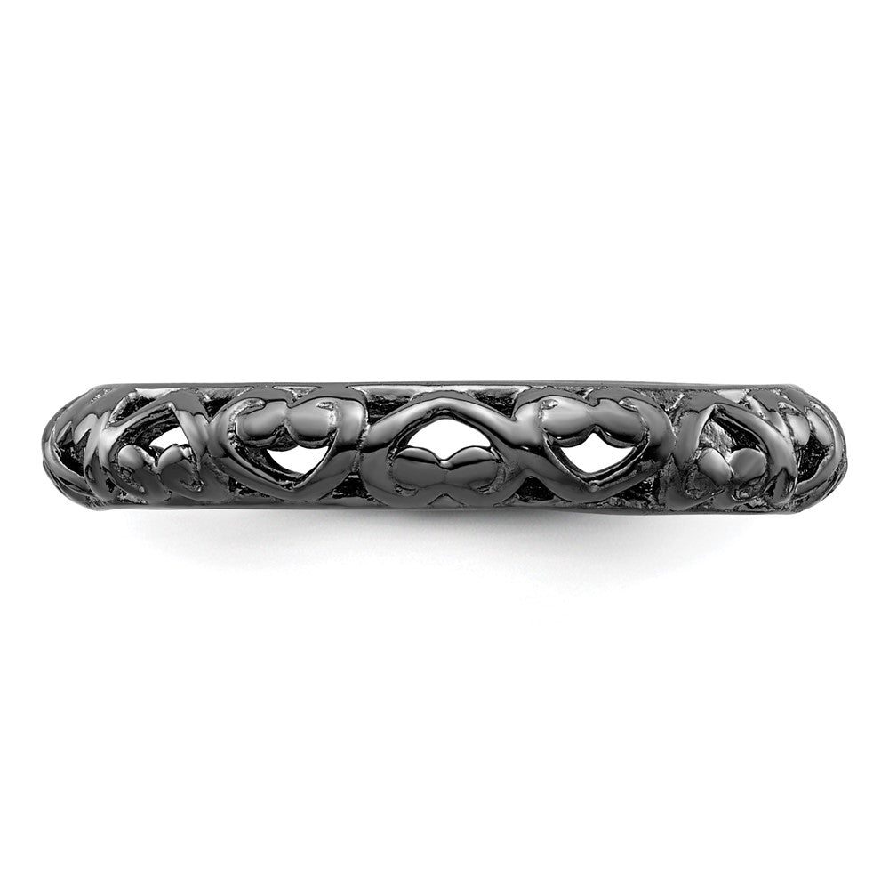 Sterling Silver Stackable Expressions Black-plated Carved Ring Size -9