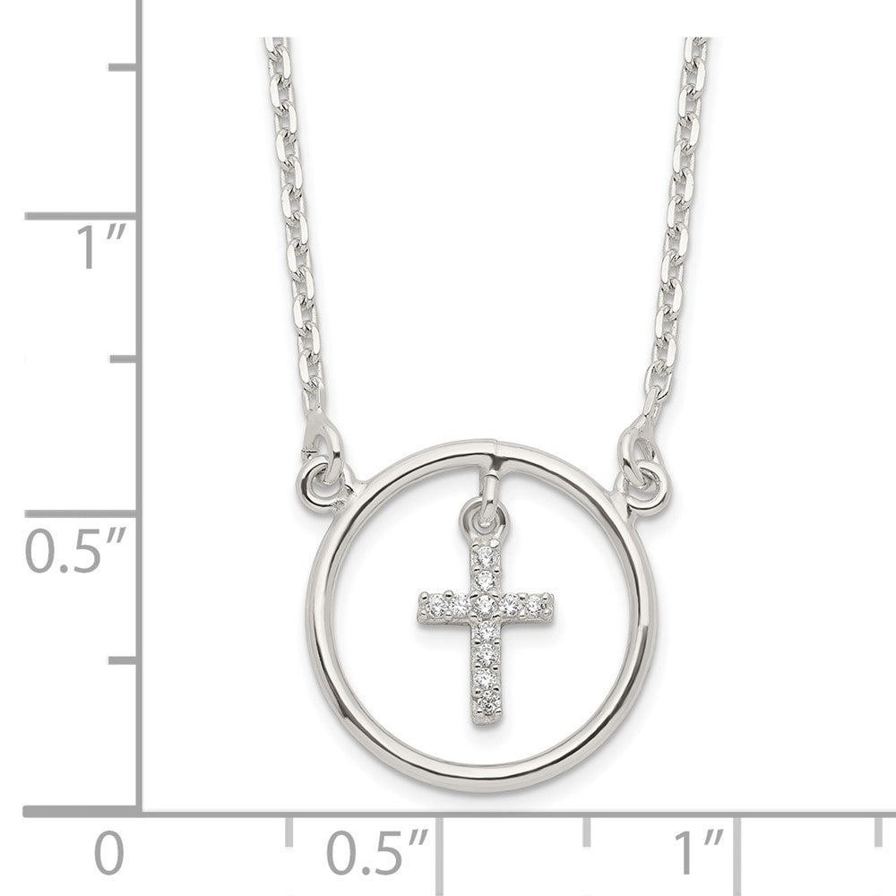 Sterling Silver CZ Cross in Circle Necklace 16 Inches