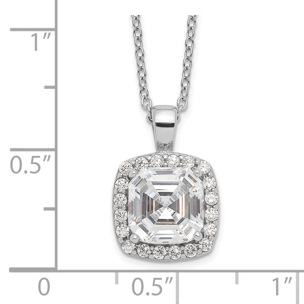Cheryl M Sterling Silver Rhodium-plated Asscher-cut and Brilliant-cut CZ Halo 18 Inch Necklace 18 Inches