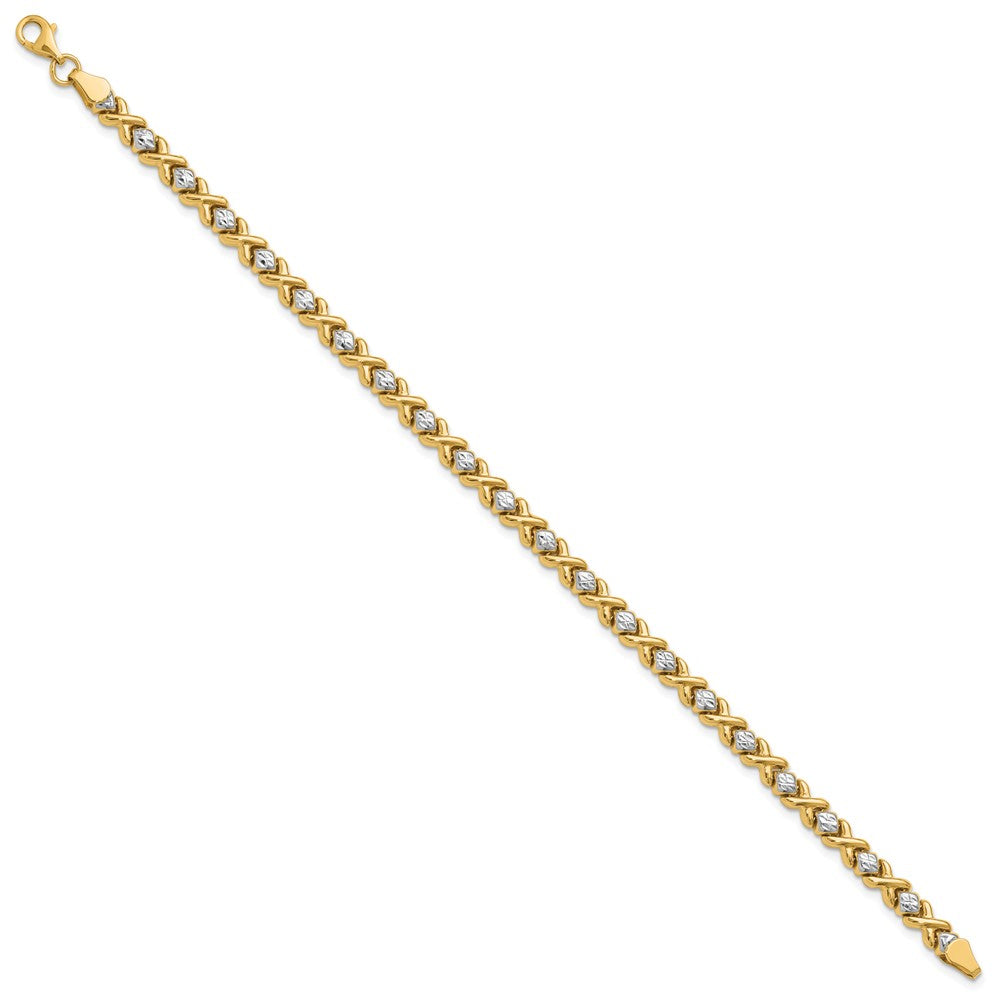 10K with Rhodium Polished and D/C Bracelet 8  inches