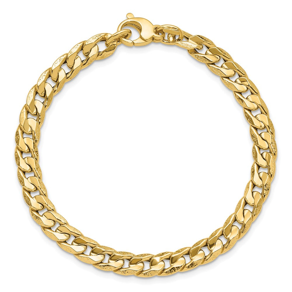 14K Polished and Textured Fancy Curb Bracelet 7.5  inches