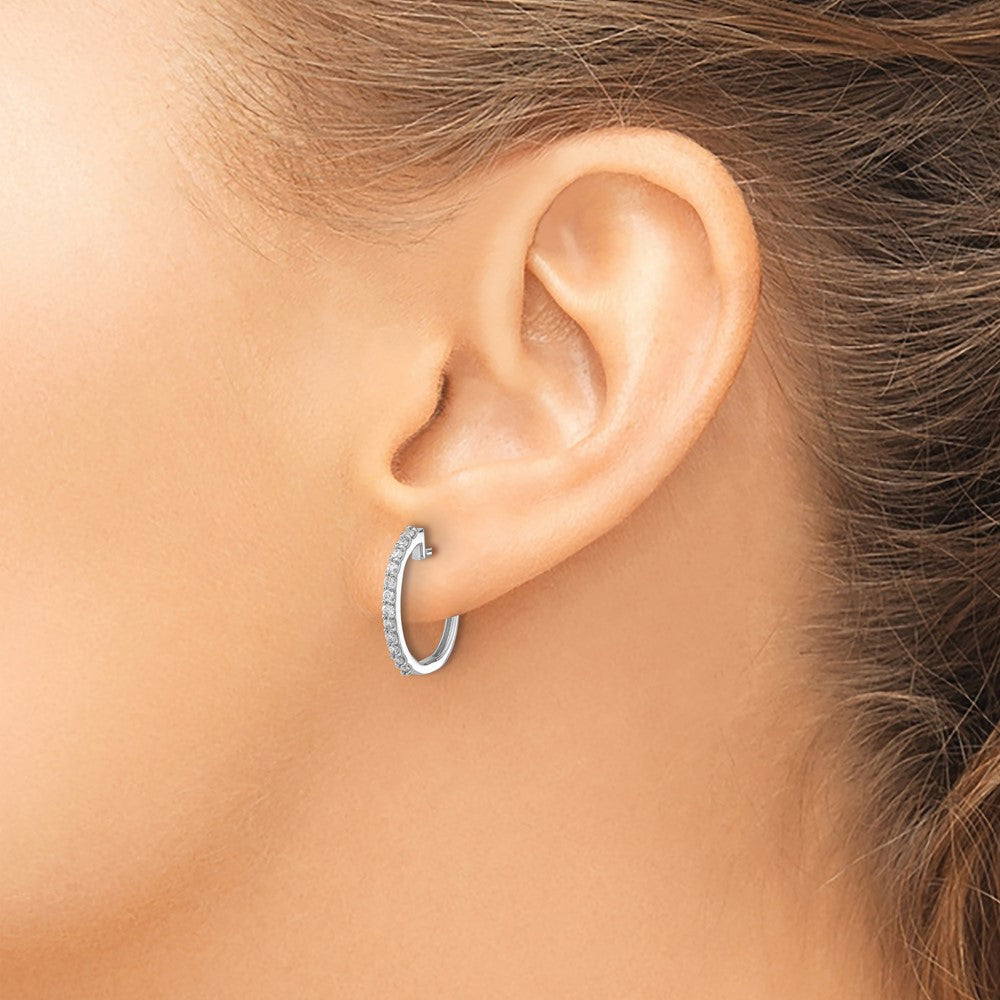 14k White Gold Diamond 1.3mm Hinged Hoop Earrings